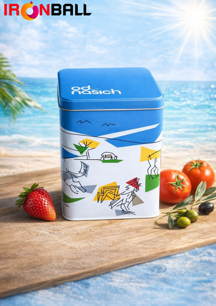 กระป๋องเหล็กทรงสี่เหลี่ยม พิมพ์ลาย