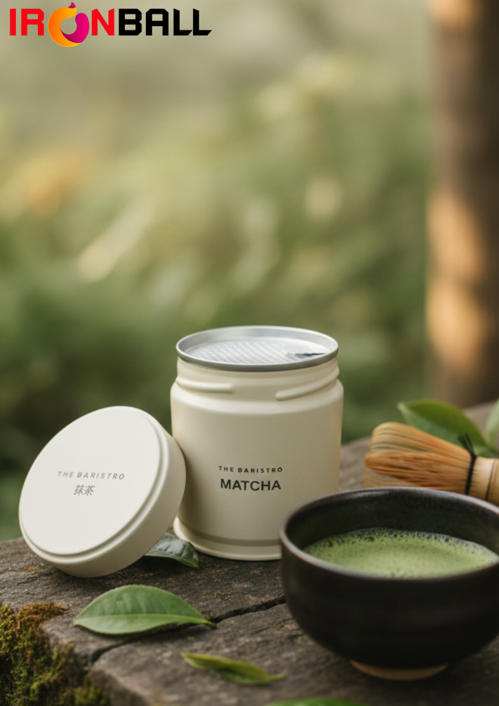 กระป๋องใส่ผงมัทฉะ สีครีม