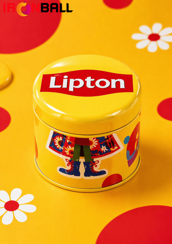 กระปุกเหล็ก ทรงกลมสีเหลือง