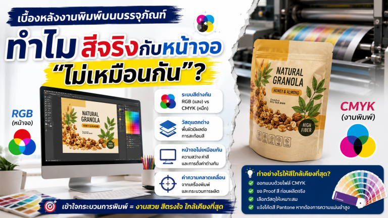 เบื้องหลังงานพิมพ์บนบรรจุภัณฑ์ ทำไมสีจริงกับหน้าจอ “ไม่เหมือนกัน”?